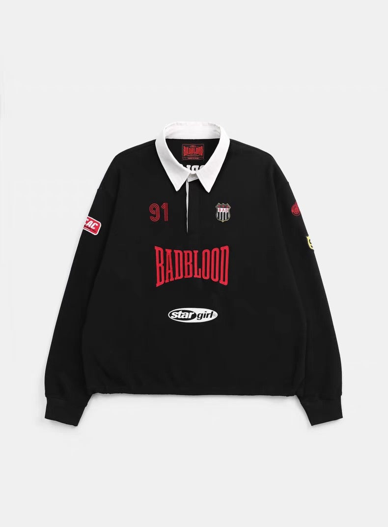 Retro Polo Collar Rugby Sweatshirt