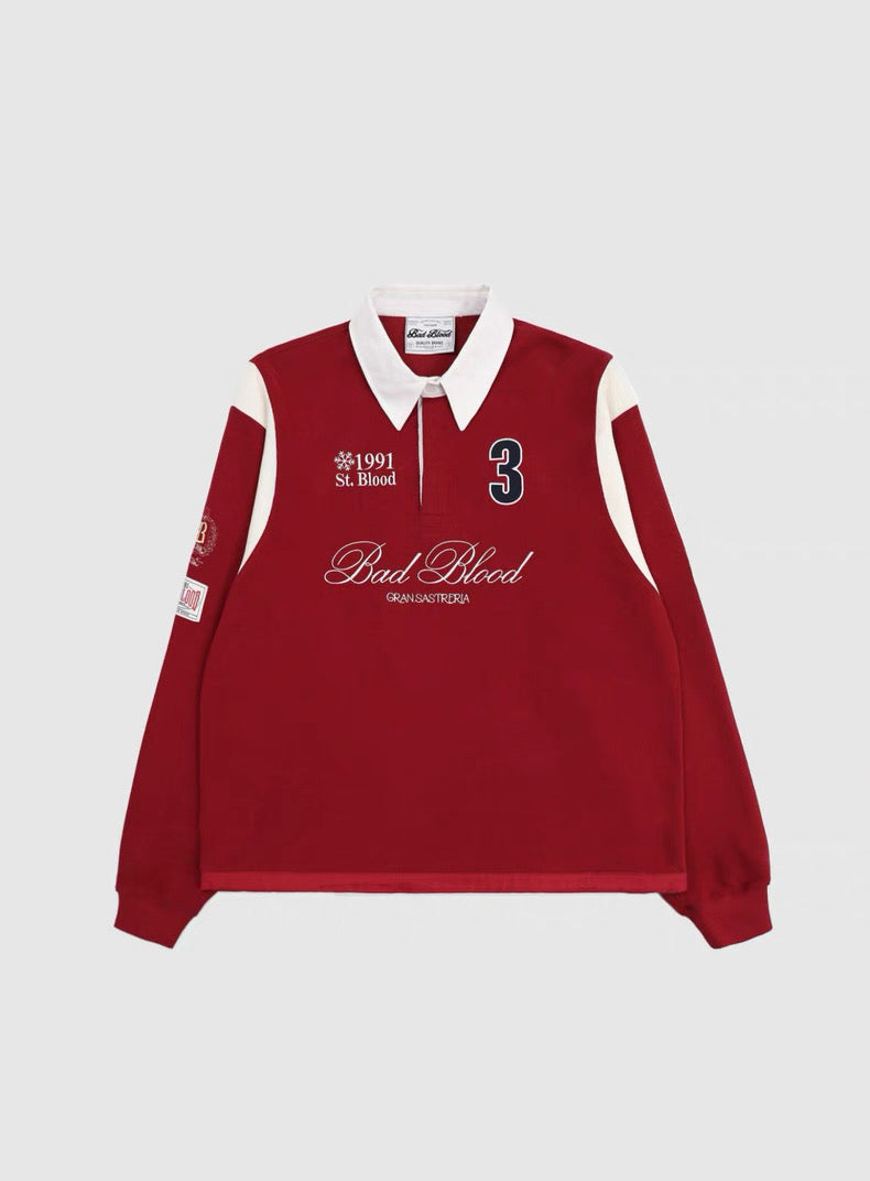 Retro Polo Collar Rugby Sweatshirt
