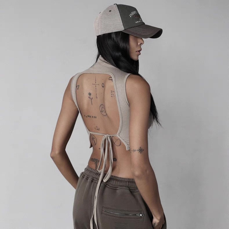 Built-In Pad Backless Cropped Top